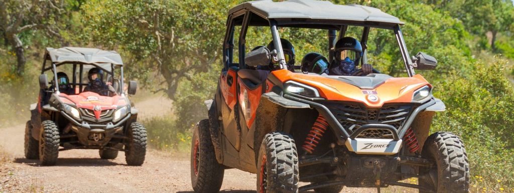Buggies driving on an off-road trail through the Algarve countryside near Loulé