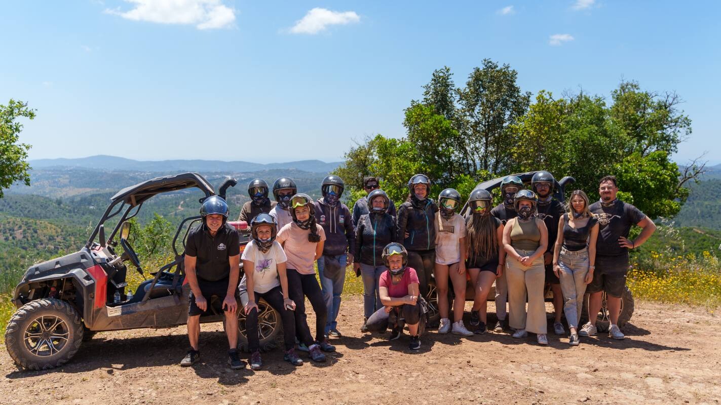 Group of participants and buggies during an off-road tour in the Algarve countryside near Loulé