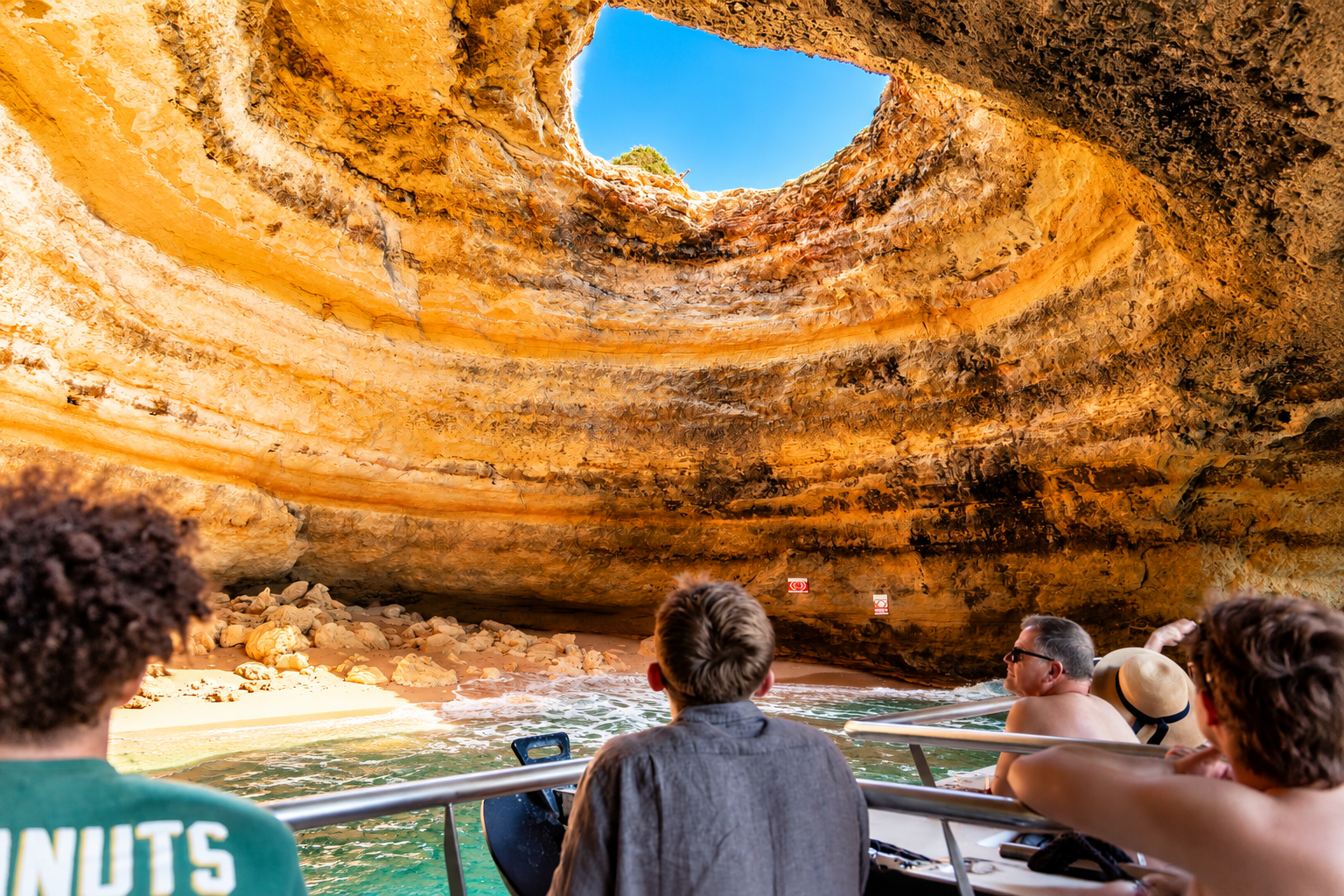 Inside Benagil Cave during a catamaran tour from Vilamoura