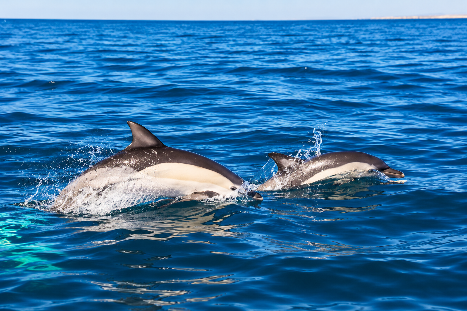 Wild dolphins during a Benagil caves and dolphin watching tour from Vilamoura