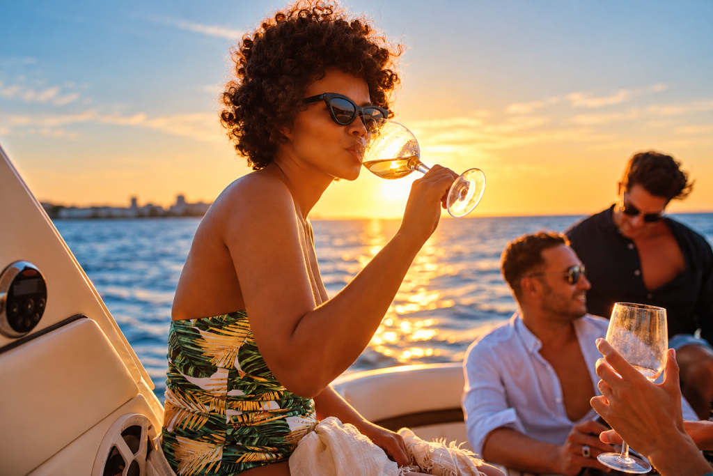 Wine during a premium sunset cruise from Vilamoura